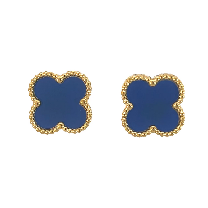 Royal Blue Clover Gold Stud Earrings – Jewella