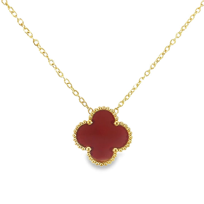 Burgundy Clover Gold Pendant Necklace – Jewella
