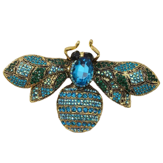 Statement Crystal turquoise blue bee brooch